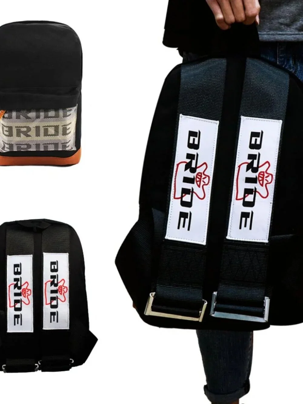 Brand New JDM Bride Racing Black Harness Adjustable Shoulder Strap Backpack